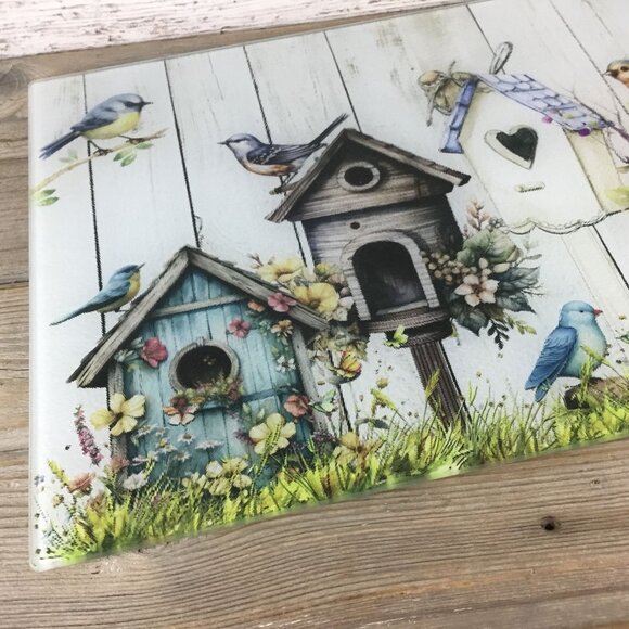 Rustic Birdhouse Glass Cutting Board - Picture 2 of 8